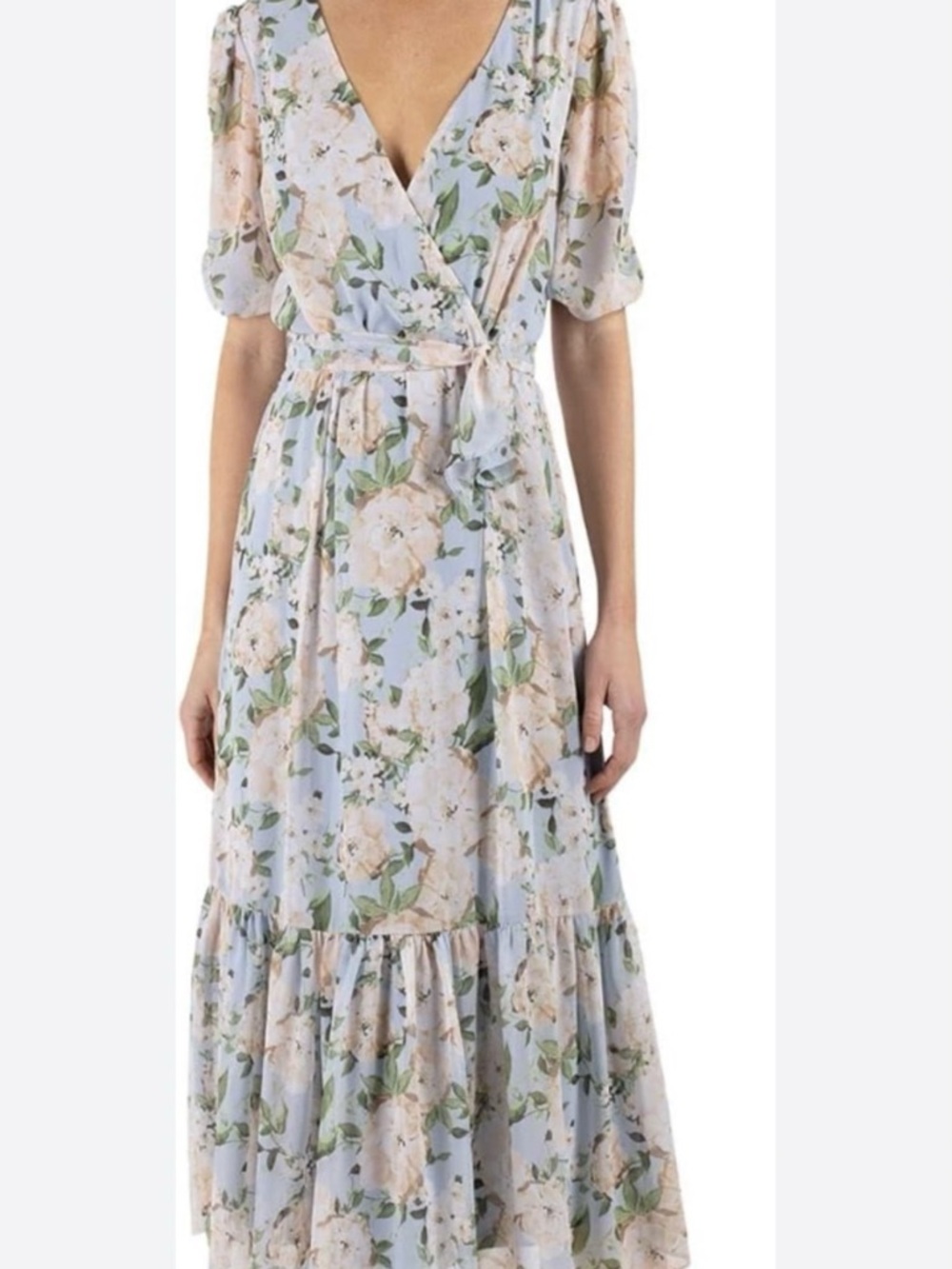 julia jordan Light Blue Floral Wrap Midi Dress
